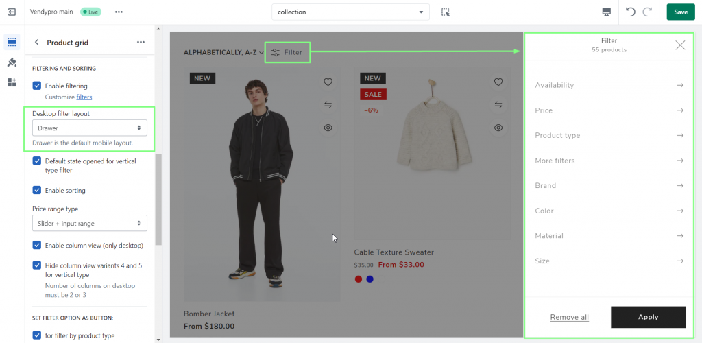 How to manage the Product Filter on the Collection page? - Zemez