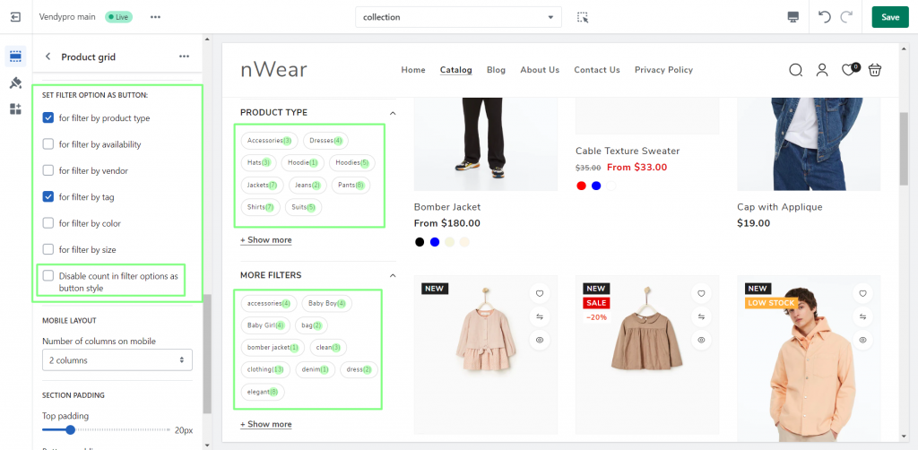 How to manage the Product Filter on the Collection page? - Zemez Support