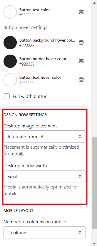Design-row-settings
