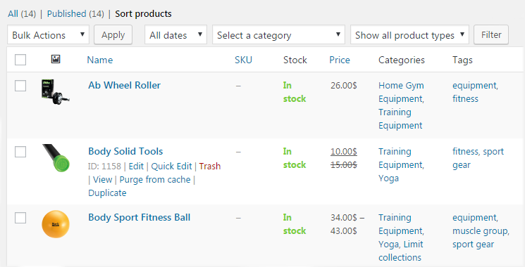 change products sorting