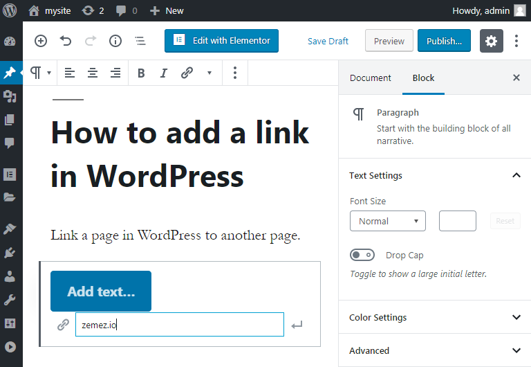 link button to page wordpress