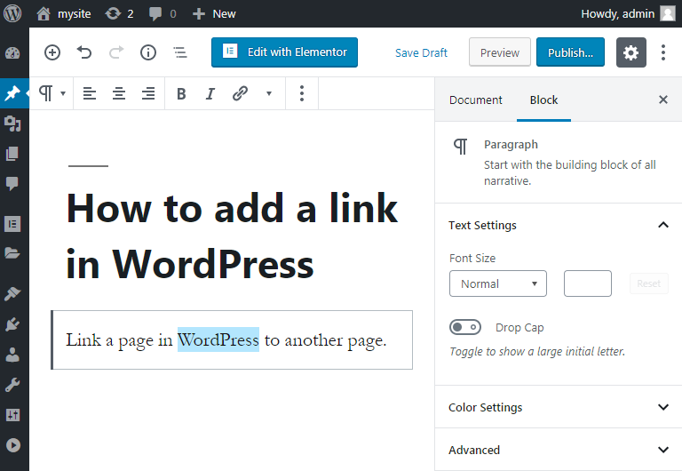 how to link page to post in wordpress