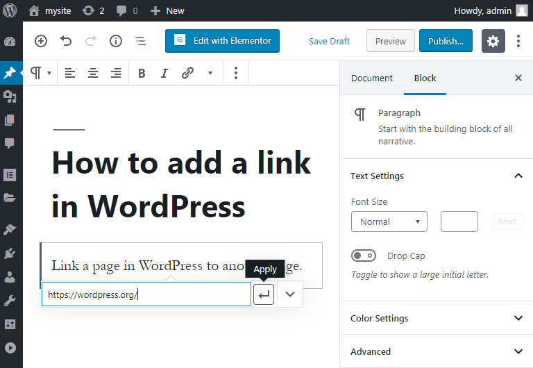 how to link pages in wordpress