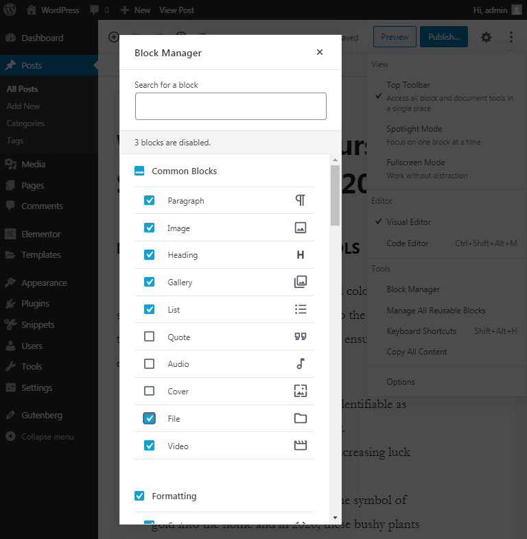 disable Gutenberg blocks