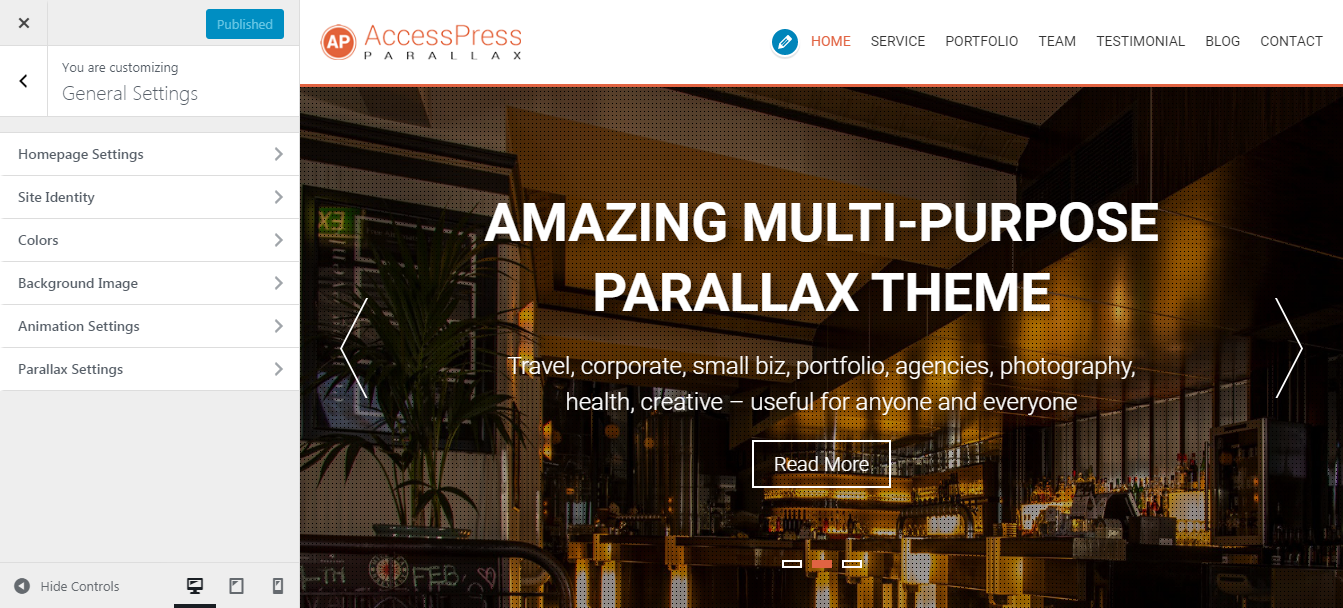 Customize Accesspress Parallax