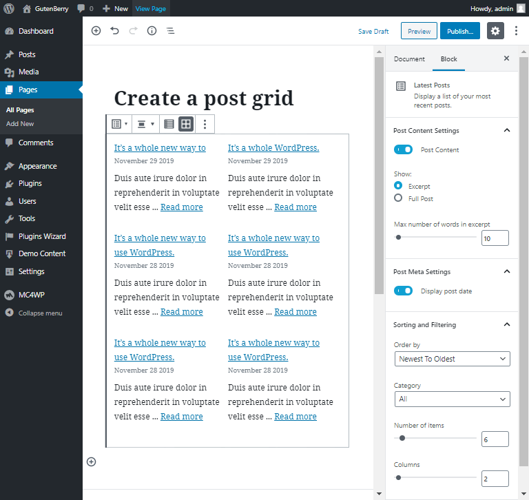 Gutenberg post grid