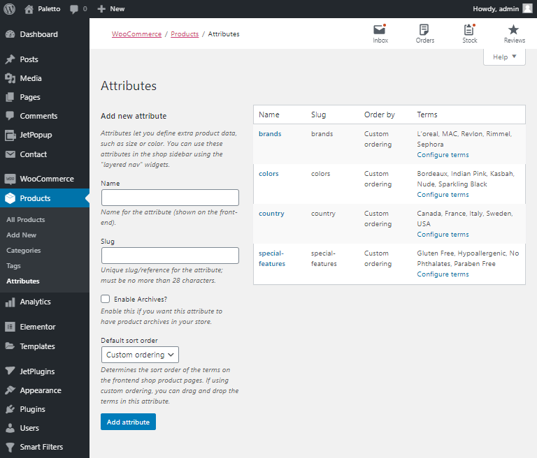 wordpress product filters