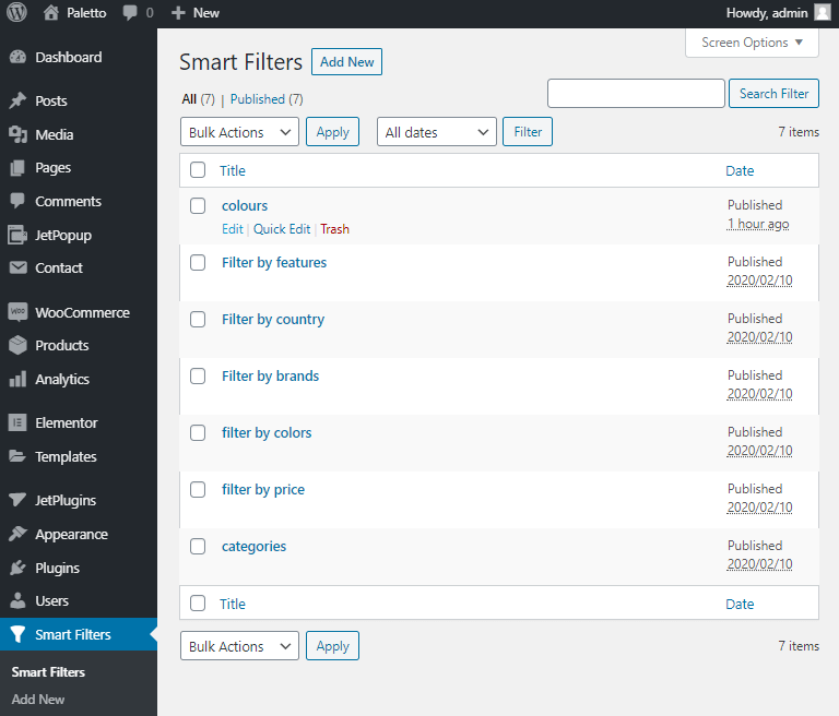 wordpress product filters