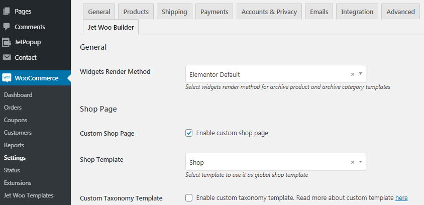 WooCommerce page template 