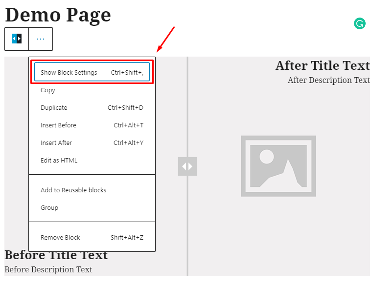 show block settings