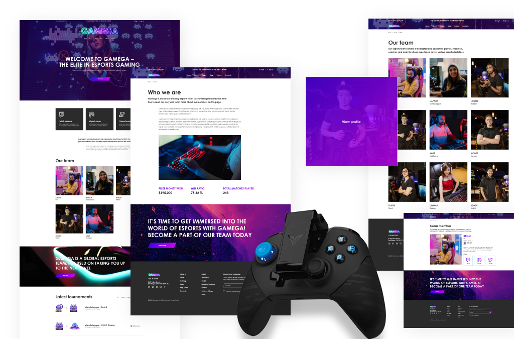 Pre-Designed Pages & Content of the Gamega eSports and Cyber Gaming HTML Template